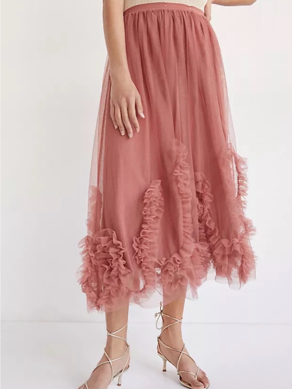 Anthropologie Rose Mauve Ruffle Tulle Midi Skirt